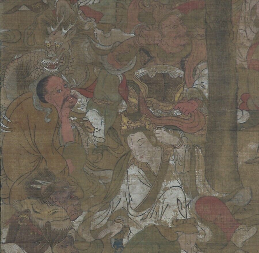 Death of the Historical Buddha (Nehan-zu), Hanging scroll; ink, color, and gold on silk, Japan