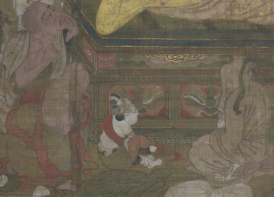 Death of the Historical Buddha (Nehan-zu), Hanging scroll; ink, color, and gold on silk, Japan