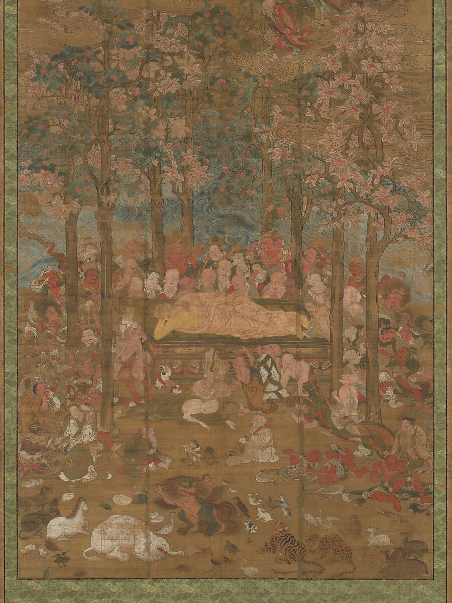Death of the Historical Buddha (Nehan-zu), Hanging scroll; ink, color, and gold on silk, Japan