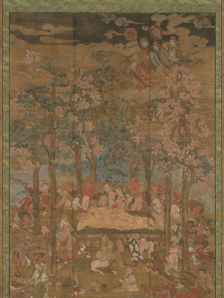 Death of the Historical Buddha (Nehan-zu), Hanging scroll; ink, color, and gold on silk, Japan