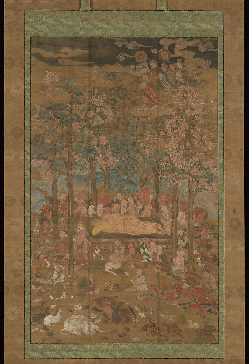 Death of the Historical Buddha (Nehan-zu), Hanging scroll; ink, color, and gold on silk, Japan
