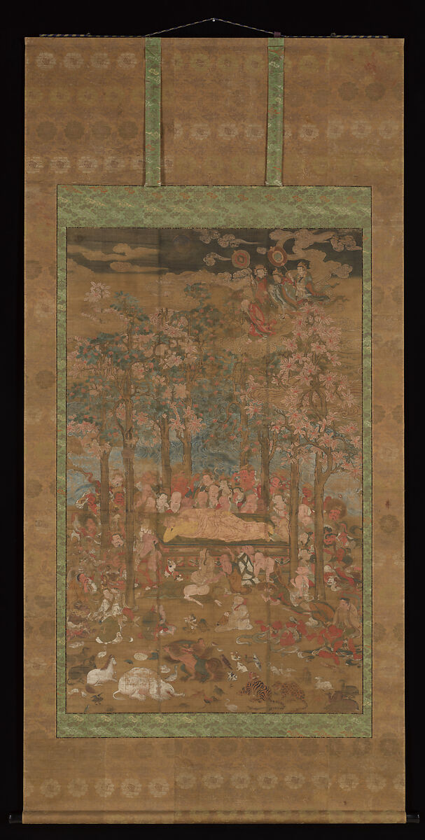 Death of the Historical Buddha (Nehan-zu), Hanging scroll; ink, color, and gold on silk, Japan