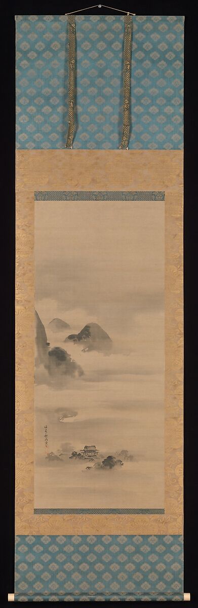 Landscape in Moonlight, Kano Tan'yū (Japanese, 1602–1674), One of a triptych of hanging scrolls; ink on silk, Japan