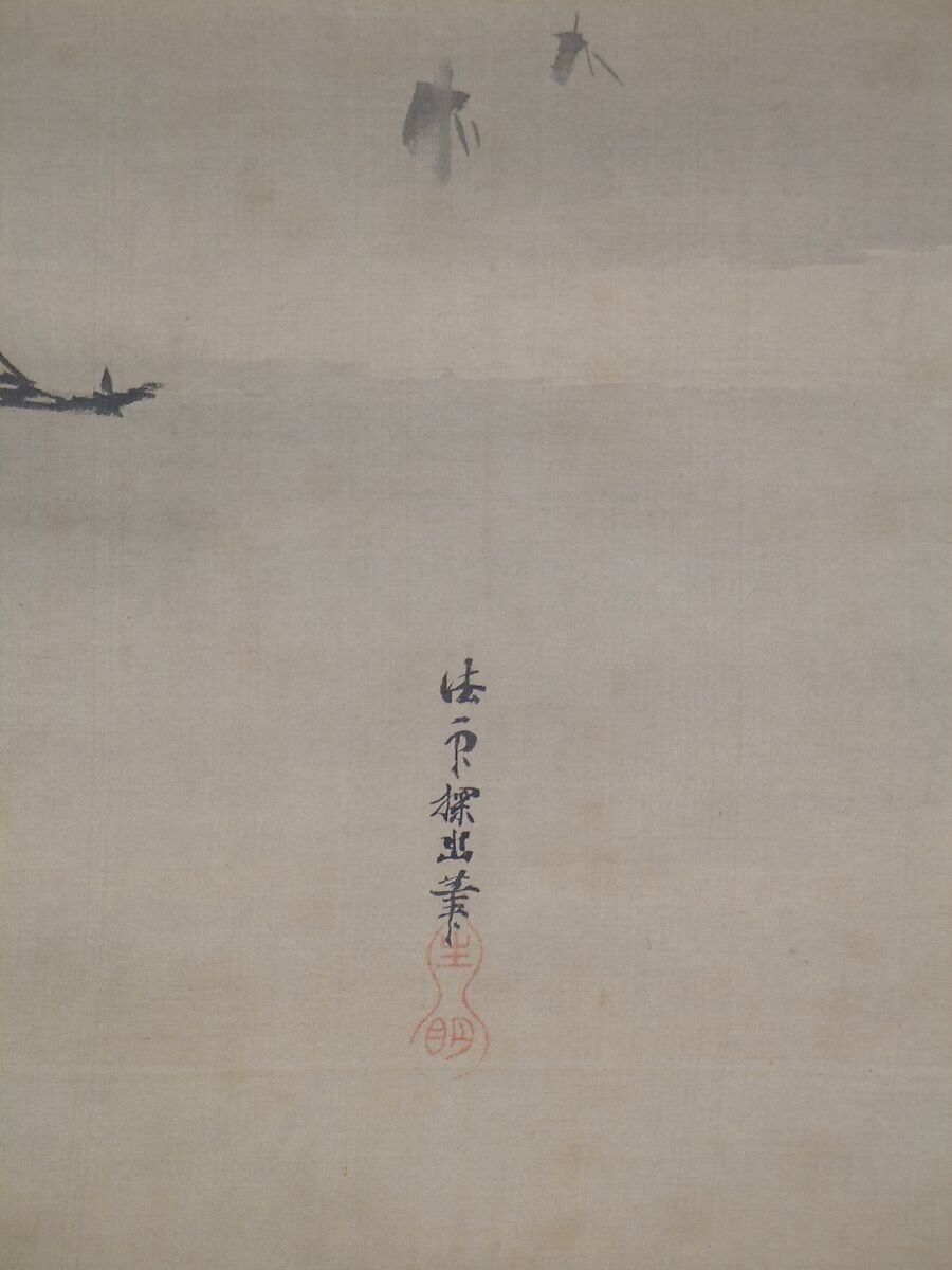 Landscape in Moonlight, Kano Tan'yū (Japanese, 1602–1674), One of a triptych of hanging scrolls; ink on silk, Japan