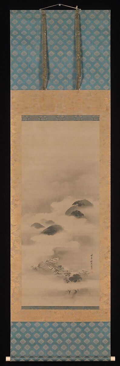 Landscape in Moonlight, Kano Tan'yū (Japanese, 1602–1674), One of a triptych of hanging scrolls; ink on silk, Japan