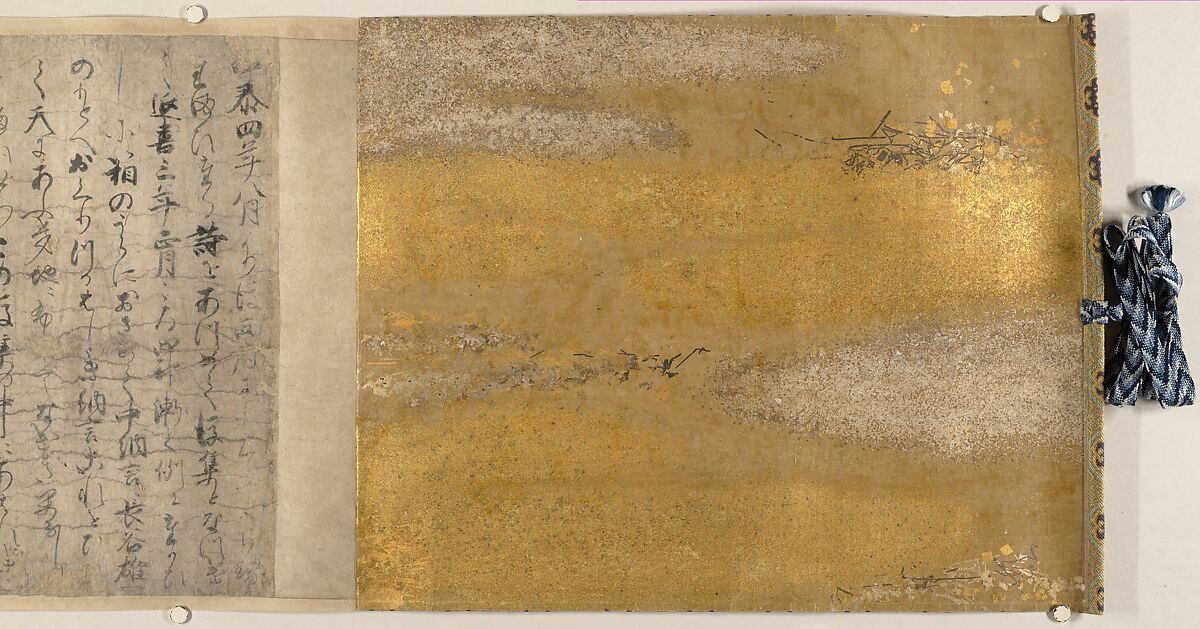 Illustrated Legends of the Kitano Tenjin Shrine (Kitano Tenjin engi emaki), Set of five handscrolls; ink, color, and cut gold leaf (kirikane) on paper, Japan