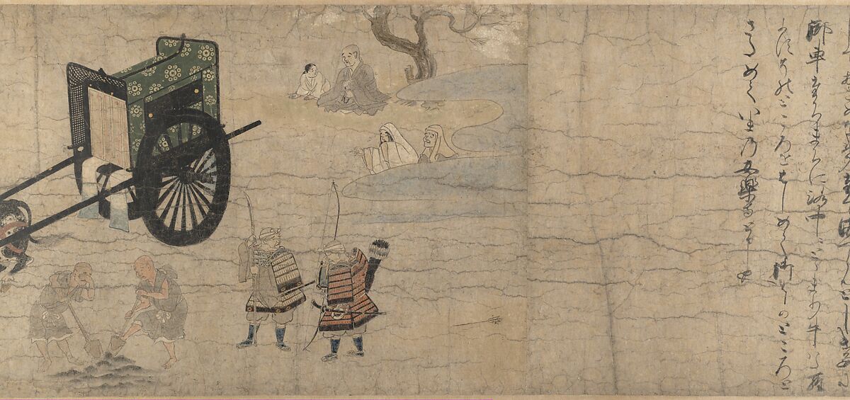 Illustrated Legends of the Kitano Tenjin Shrine (Kitano Tenjin engi emaki), Set of five handscrolls; ink, color, and cut gold leaf (kirikane) on paper, Japan