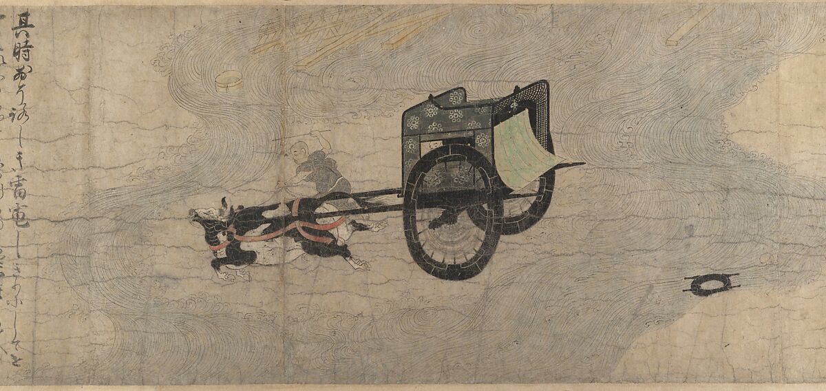 Illustrated Legends of the Kitano Tenjin Shrine (Kitano Tenjin engi emaki), Set of five handscrolls; ink, color, and cut gold leaf (kirikane) on paper, Japan