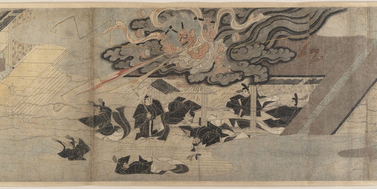 Illustrated Legends of the Kitano Tenjin Shrine (Kitano Tenjin engi emaki), Set of five handscrolls; ink, color, and cut gold leaf (kirikane) on paper, Japan