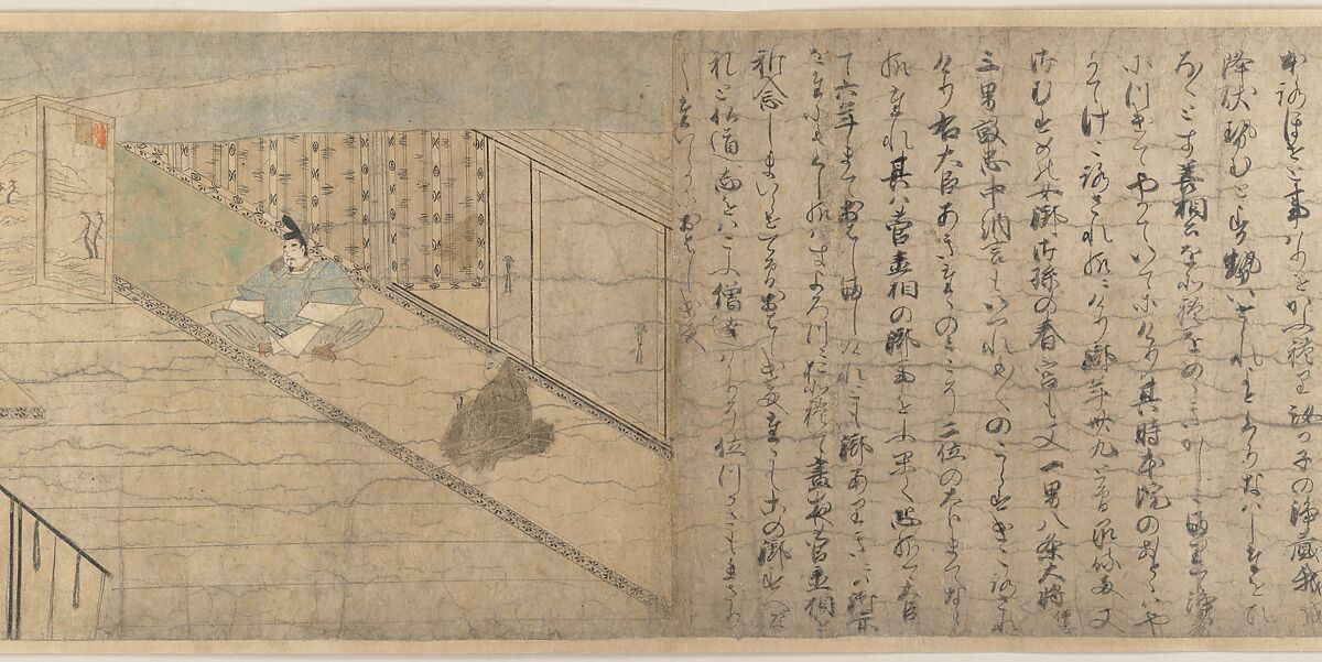 Illustrated Legends of the Kitano Tenjin Shrine (Kitano Tenjin engi emaki), Set of five handscrolls; ink, color, and cut gold leaf (kirikane) on paper, Japan