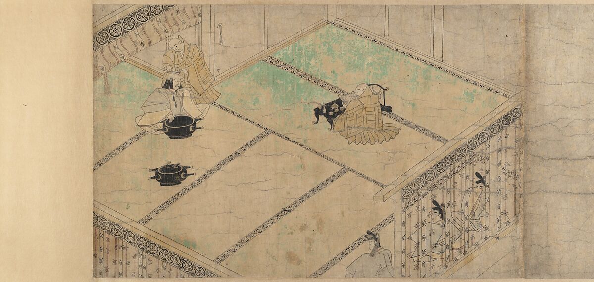 Illustrated Legends of the Kitano Tenjin Shrine (Kitano Tenjin engi emaki), Set of five handscrolls; ink, color, and cut gold leaf (kirikane) on paper, Japan