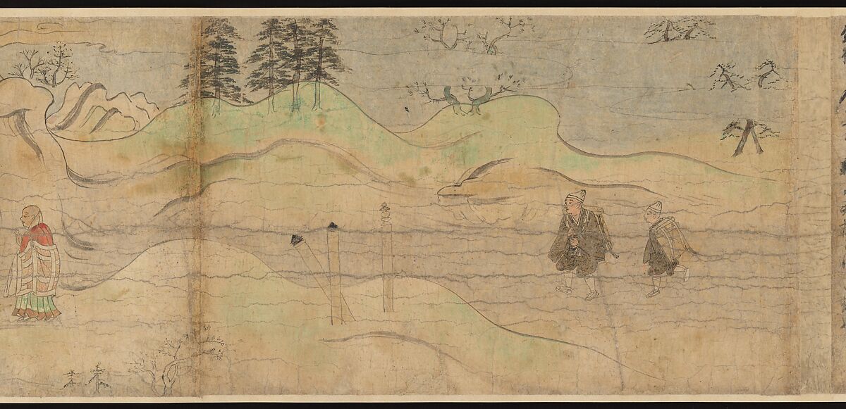 Illustrated Legends of the Kitano Tenjin Shrine (Kitano Tenjin engi emaki), Set of five handscrolls; ink, color, and cut gold leaf (kirikane) on paper, Japan