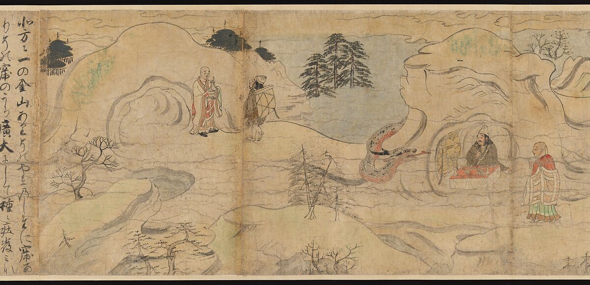 Illustrated Legends of the Kitano Tenjin Shrine (Kitano Tenjin engi emaki), Set of five handscrolls; ink, color, and cut gold leaf (kirikane) on paper, Japan