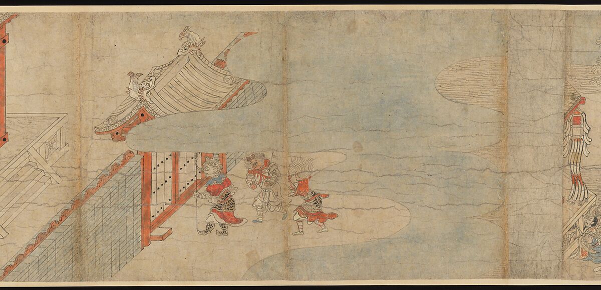 Illustrated Legends of the Kitano Tenjin Shrine (Kitano Tenjin engi emaki), Set of five handscrolls; ink, color, and cut gold leaf (kirikane) on paper, Japan