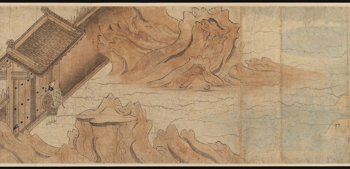 Illustrated Legends of the Kitano Tenjin Shrine (Kitano Tenjin engi emaki), Set of five handscrolls; ink, color, and cut gold leaf (kirikane) on paper, Japan