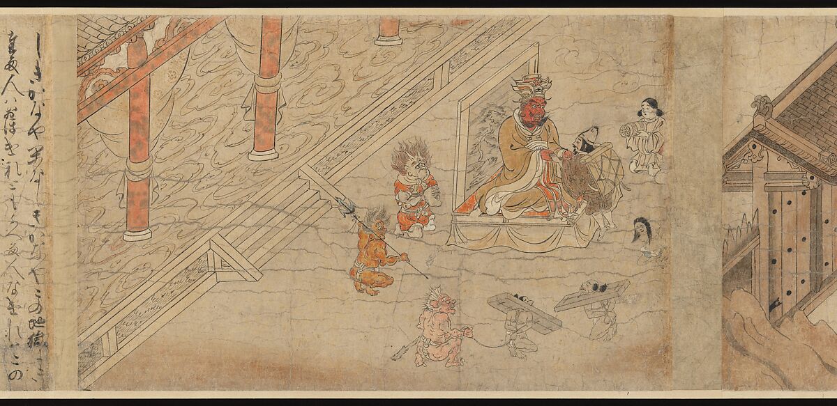Illustrated Legends of the Kitano Tenjin Shrine (Kitano Tenjin engi emaki), Set of five handscrolls; ink, color, and cut gold leaf (kirikane) on paper, Japan