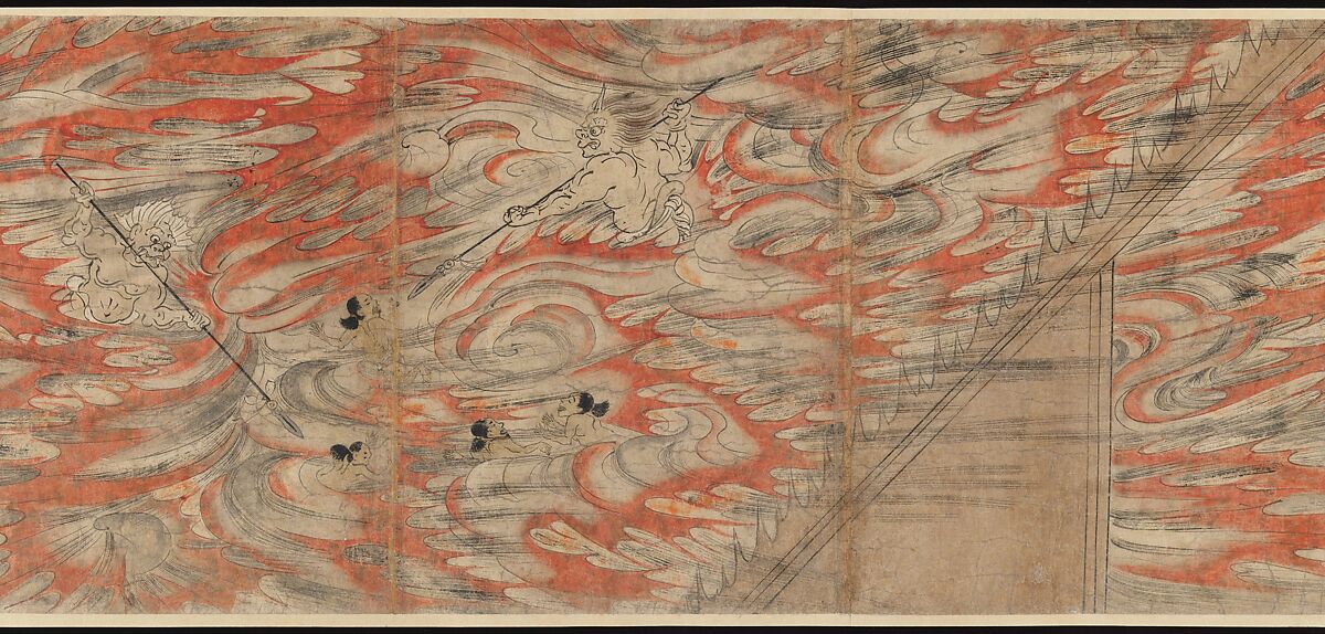 Illustrated Legends of the Kitano Tenjin Shrine (Kitano Tenjin engi emaki), Set of five handscrolls; ink, color, and cut gold leaf (kirikane) on paper, Japan