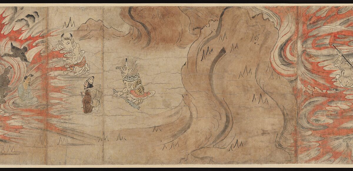 Illustrated Legends of the Kitano Tenjin Shrine (Kitano Tenjin engi emaki), Set of five handscrolls; ink, color, and cut gold leaf (kirikane) on paper, Japan