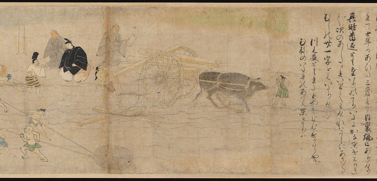 Illustrated Legends of the Kitano Tenjin Shrine (Kitano Tenjin engi emaki), Set of five handscrolls; ink, color, and cut gold leaf (kirikane) on paper, Japan