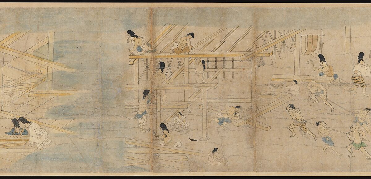 Illustrated Legends of the Kitano Tenjin Shrine (Kitano Tenjin engi emaki), Set of five handscrolls; ink, color, and cut gold leaf (kirikane) on paper, Japan