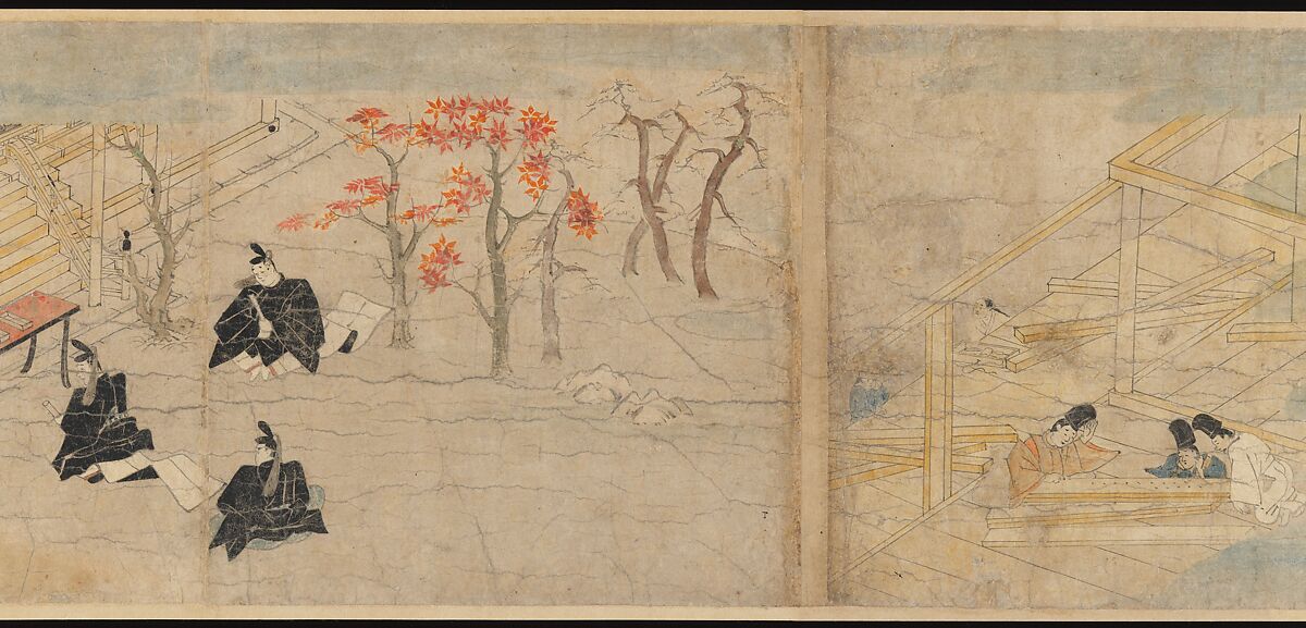 Illustrated Legends of the Kitano Tenjin Shrine (Kitano Tenjin engi emaki), Set of five handscrolls; ink, color, and cut gold leaf (kirikane) on paper, Japan