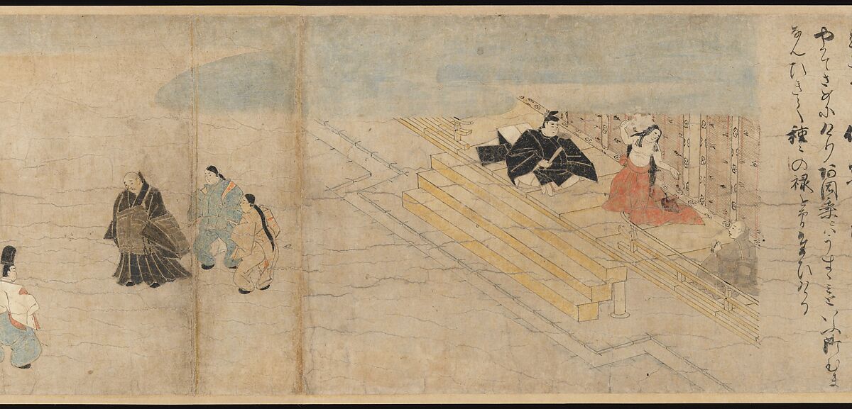 Illustrated Legends of the Kitano Tenjin Shrine (Kitano Tenjin engi emaki), Set of five handscrolls; ink, color, and cut gold leaf (kirikane) on paper, Japan