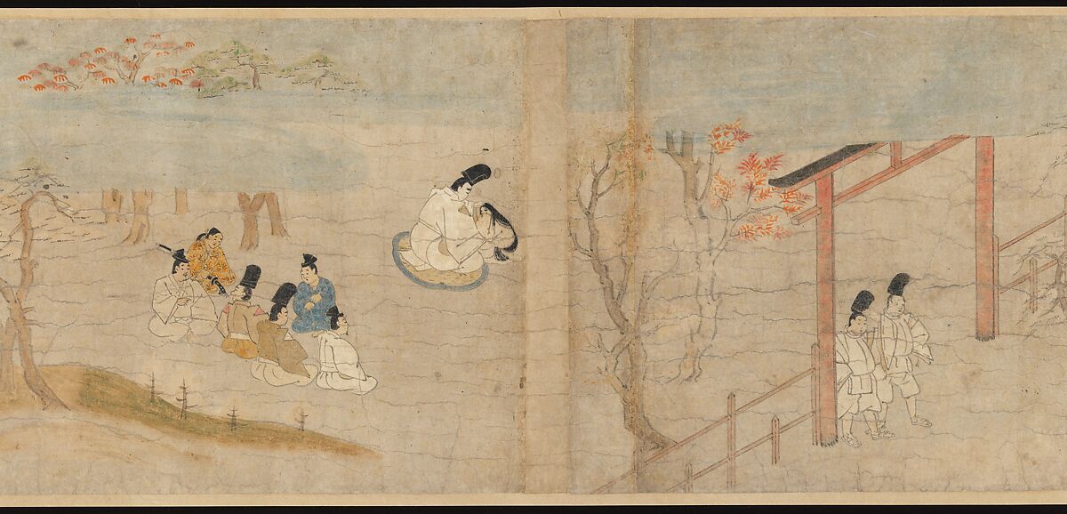 Illustrated Legends of the Kitano Tenjin Shrine (Kitano Tenjin engi emaki), Set of five handscrolls; ink, color, and cut gold leaf (kirikane) on paper, Japan