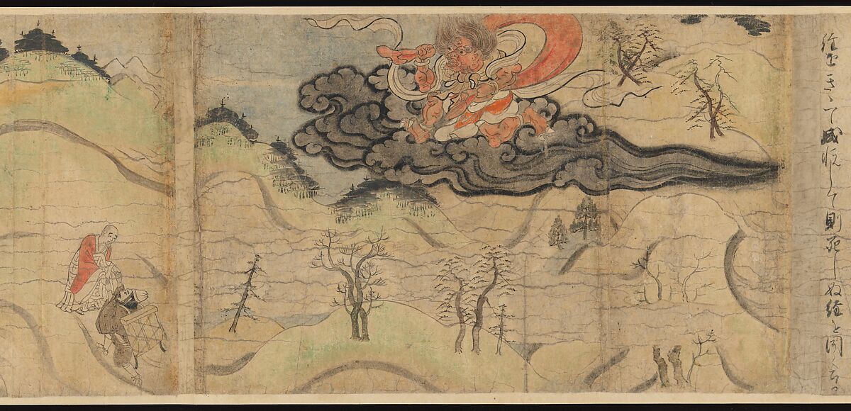 Illustrated Legends of the Kitano Tenjin Shrine (Kitano Tenjin engi emaki), Set of five handscrolls; ink, color, and cut gold leaf (kirikane) on paper, Japan
