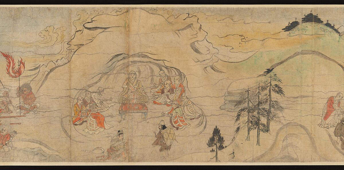 Illustrated Legends of the Kitano Tenjin Shrine (Kitano Tenjin engi emaki), Set of five handscrolls; ink, color, and cut gold leaf (kirikane) on paper, Japan