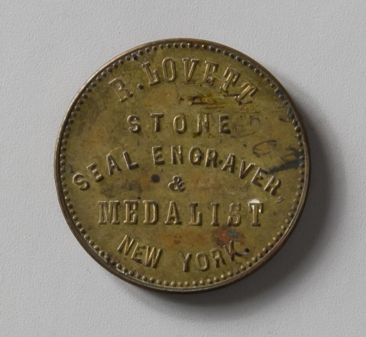 Business Card, Probably Robert Lovett (early 19th century), Brass