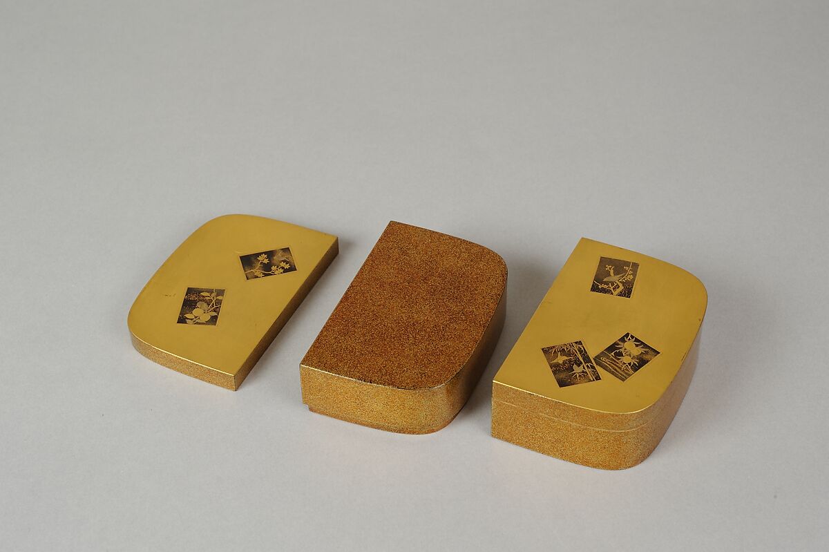 Scene from A Boat upon the Waters, a Chapter from "The Tale of Genji", Gold makie (sprinkled) design on black lacquer, Japan