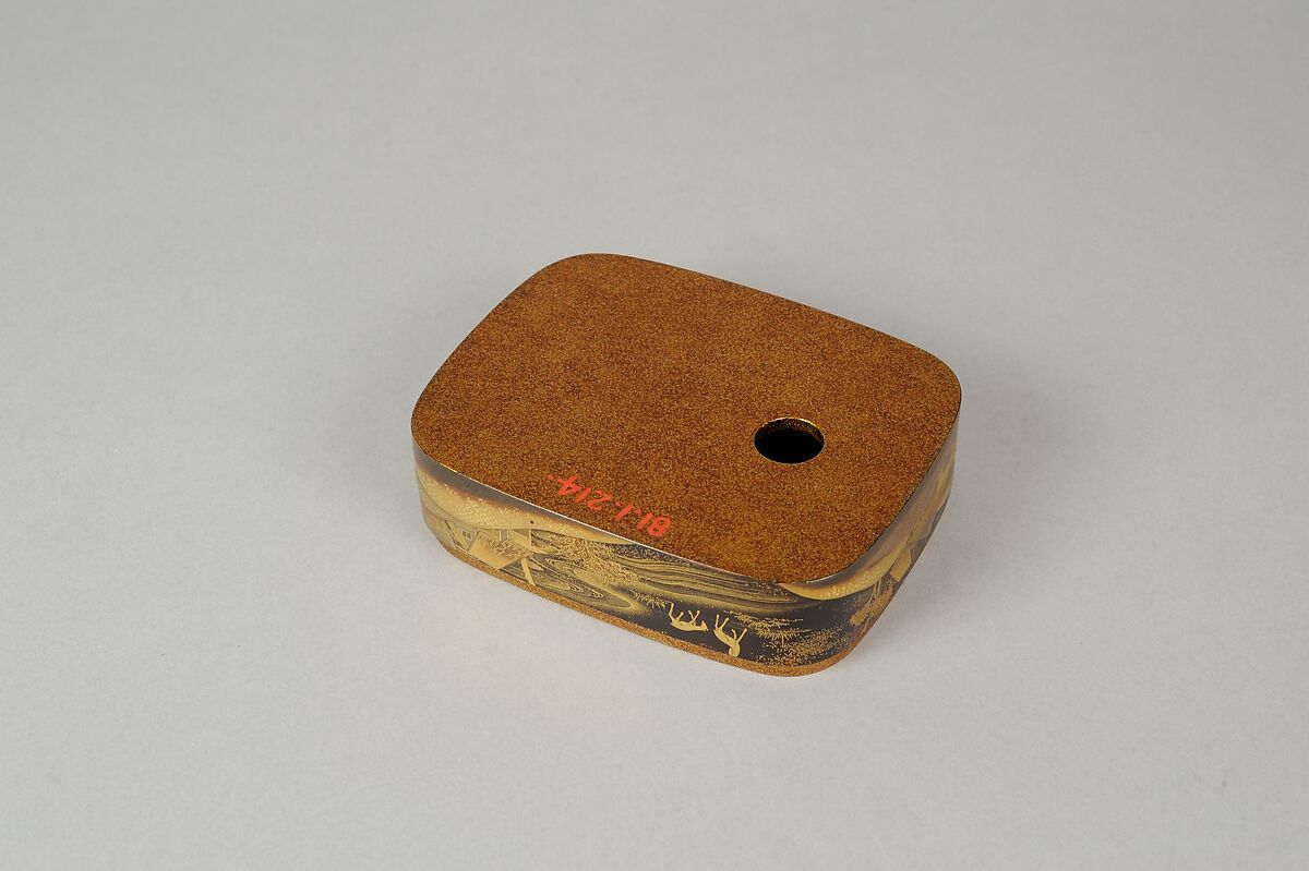 Scene from A Boat upon the Waters, a Chapter from "The Tale of Genji", Gold makie (sprinkled) design on black lacquer, Japan