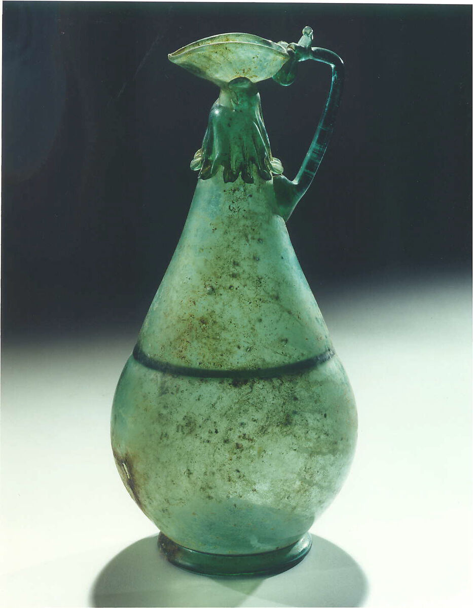 Ewer, Glass; free blown and worked on the pontil with applied decoration