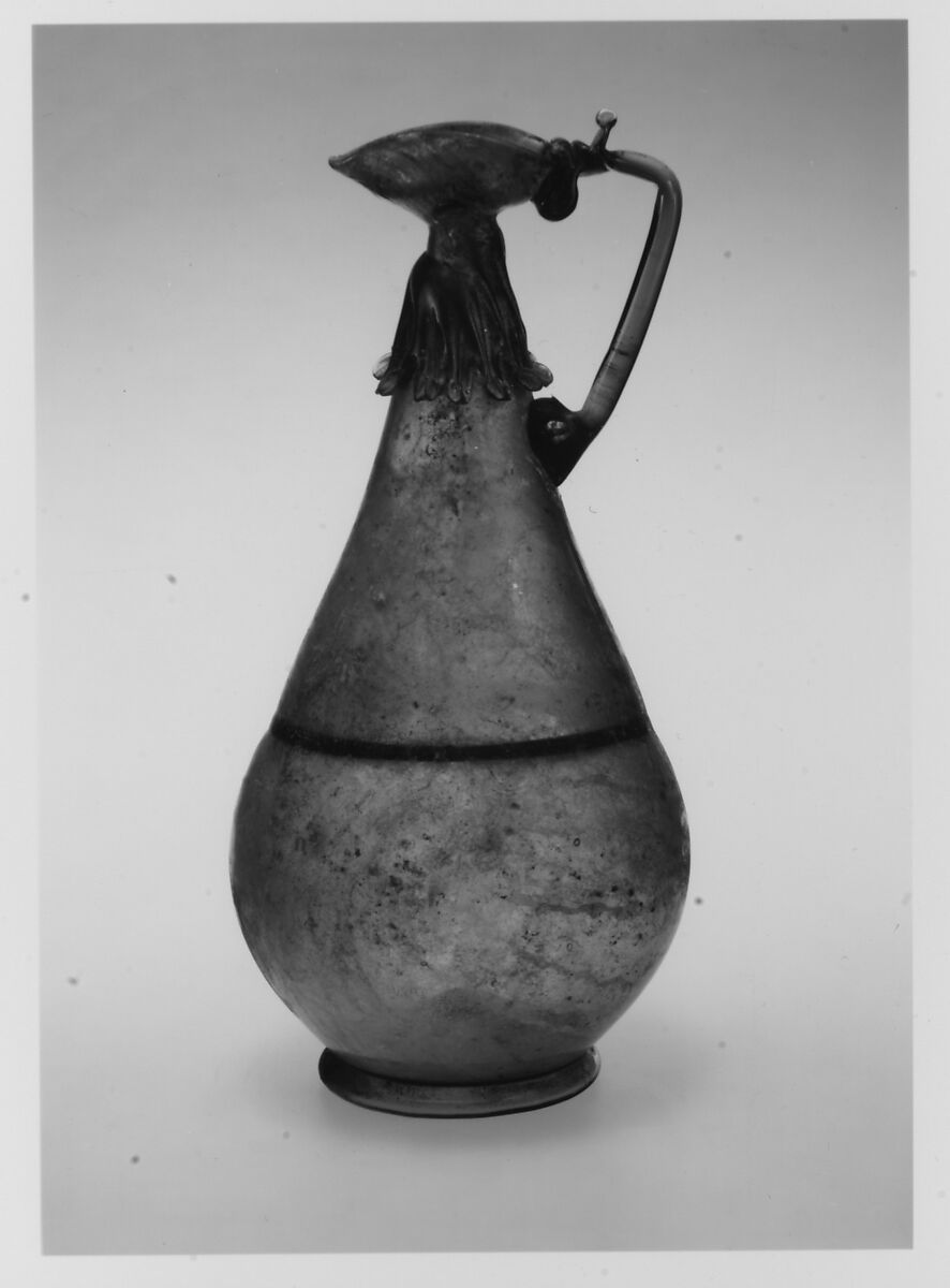 Ewer, Glass; free blown and worked on the pontil with applied decoration