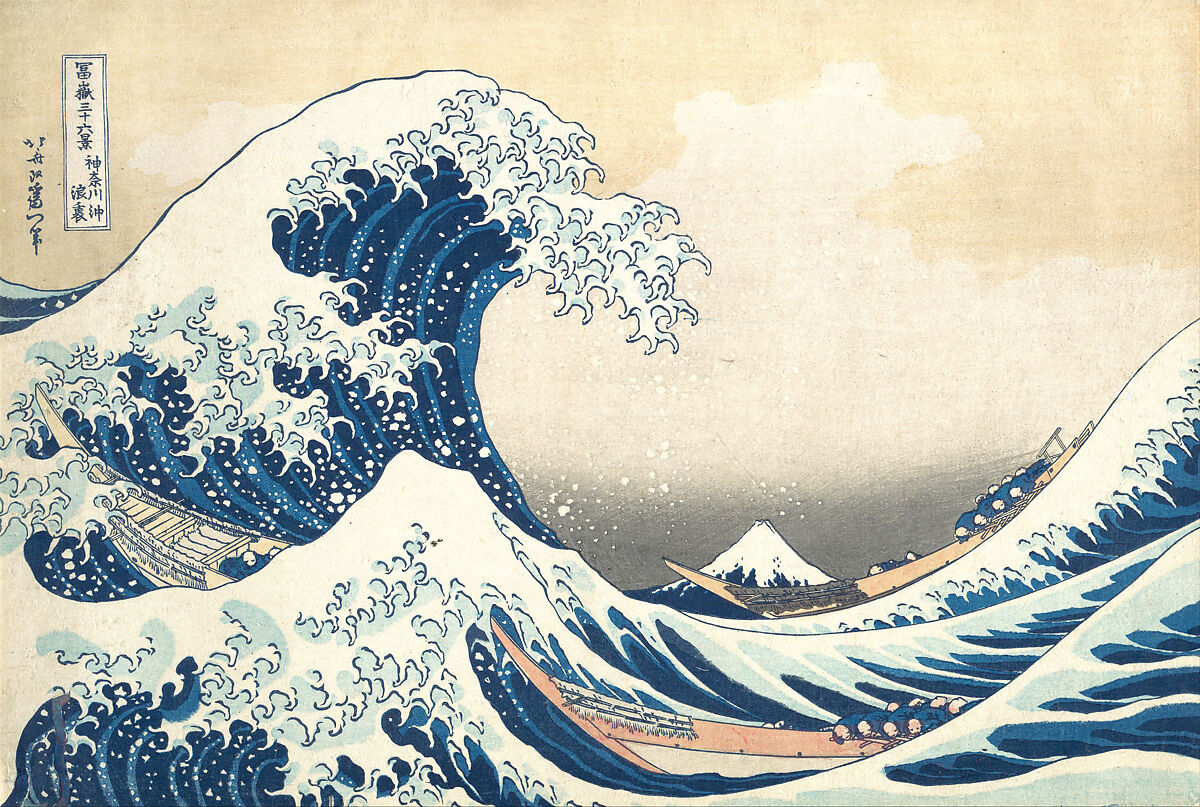 Katsushika Hokusai, Under the Wave off Kanagawa (Kanagawa oki nami ura),  also known as The Great Wave, from the series Thirty-six Views of Mount  Fuji (Fugaku sanjūrokkei), Japan