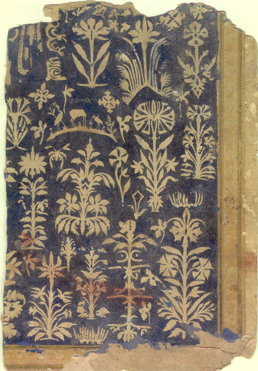 Album Page with Cut-Paper Decoration, Cut paper on paper, opaque watercolor, and gold