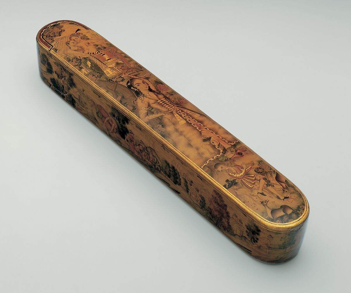Lacquered Pen Box  (Qalamdan), Manohar (active ca. 1582–1624), Papier-maché; painted, gilded, and lacquered