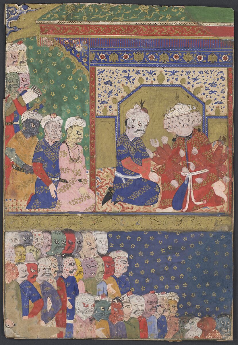 "The Court of Ravana", Folio from a Ramayana, Opaque watercolor and gold on paper