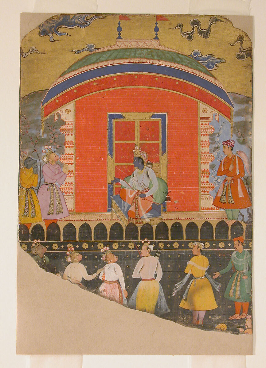 "The Court of Ravana", Folio from a Ramayana, Opaque watercolor and gold on paper