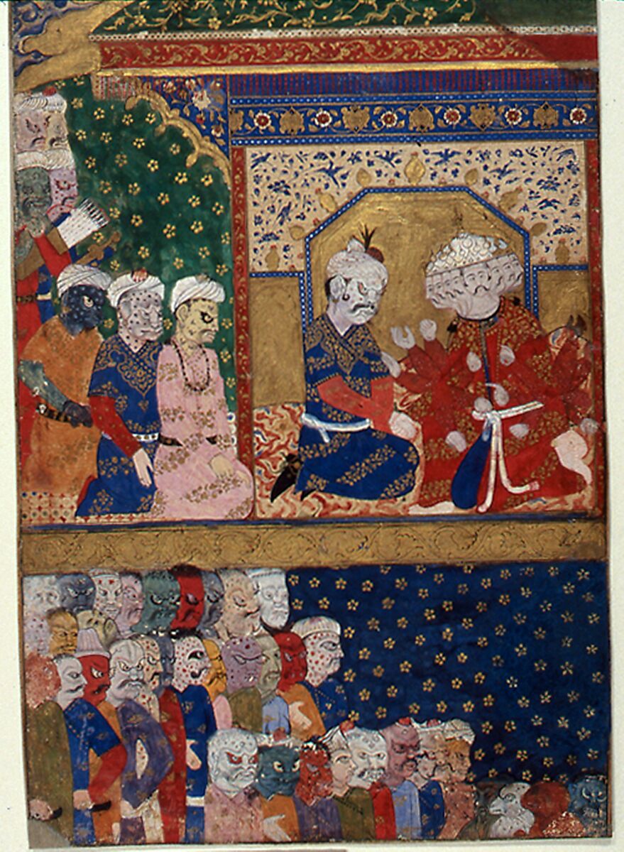 "The Court of Ravana", Folio from a Ramayana, Opaque watercolor and gold on paper