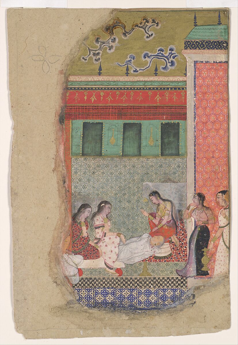 "The Death of King Dasharatha, the Father of Rama", Folio from a Ramayana, Opaque watercolor and gold on paper