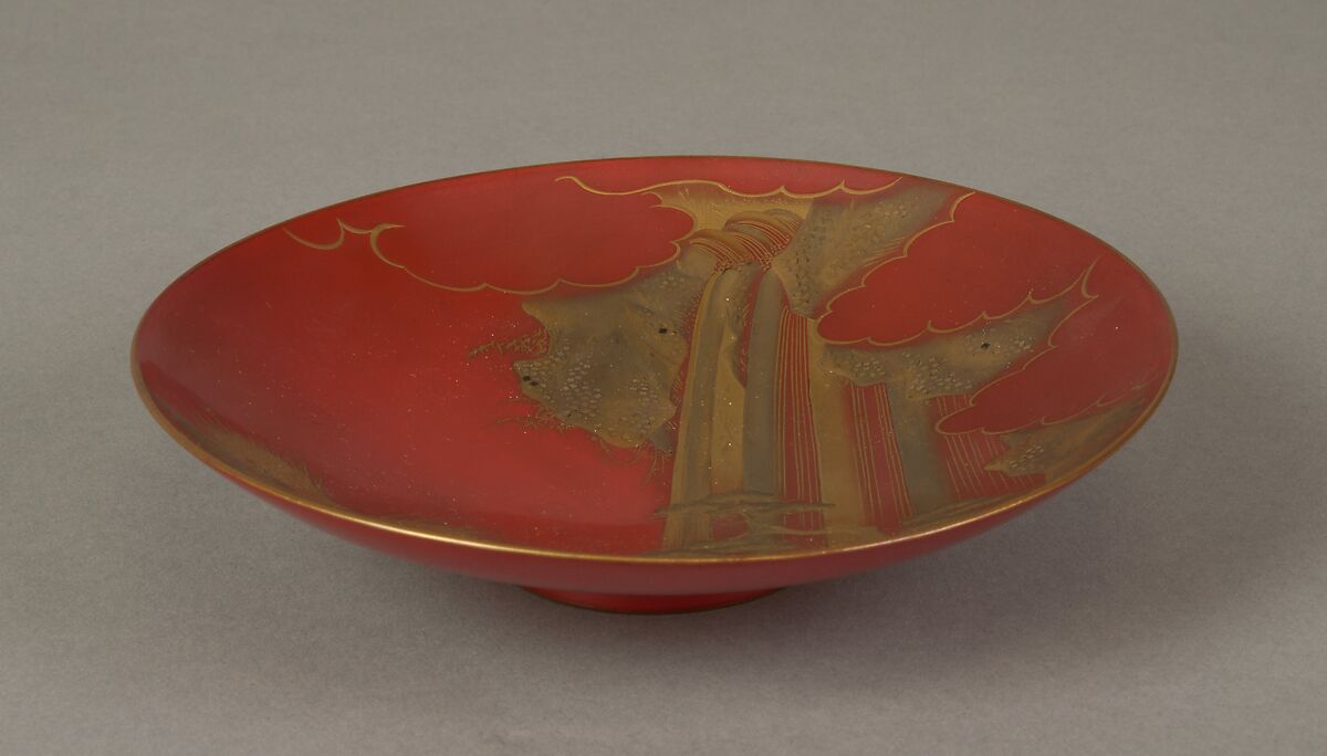 Sake Cup with Scenes from the Noh Plays Pine in the Winds, Yōrō Falls, and The Tengu of Mount Kurama, Shomosai (Japanese, active late 18th–early 19th century), Lacquered wood with gold and silver hiramaki-e and takamaki-e and cutout gold- and silver-foil application, Japan