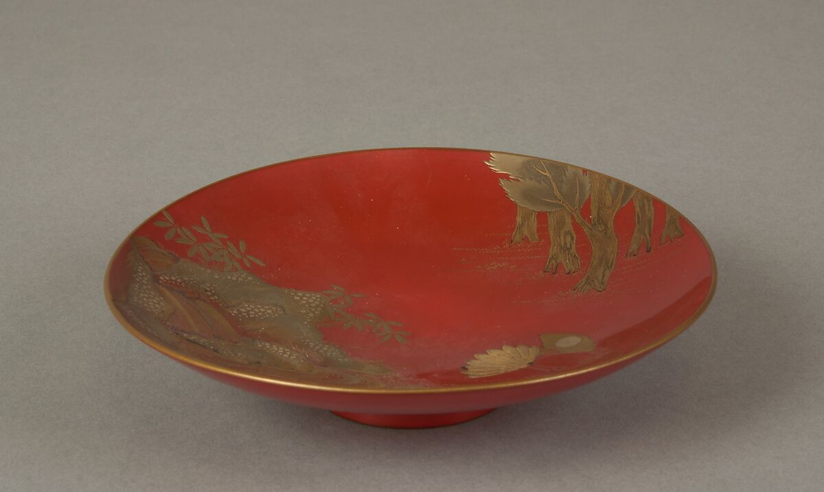 Sake Cup with Scenes from the Noh Plays Pine in the Winds, Yōrō Falls, and The Tengu of Mount Kurama, Shomosai (Japanese, active late 18th–early 19th century), Lacquered wood with gold and silver hiramaki-e and takamaki-e and cutout gold- and silver-foil application, Japan