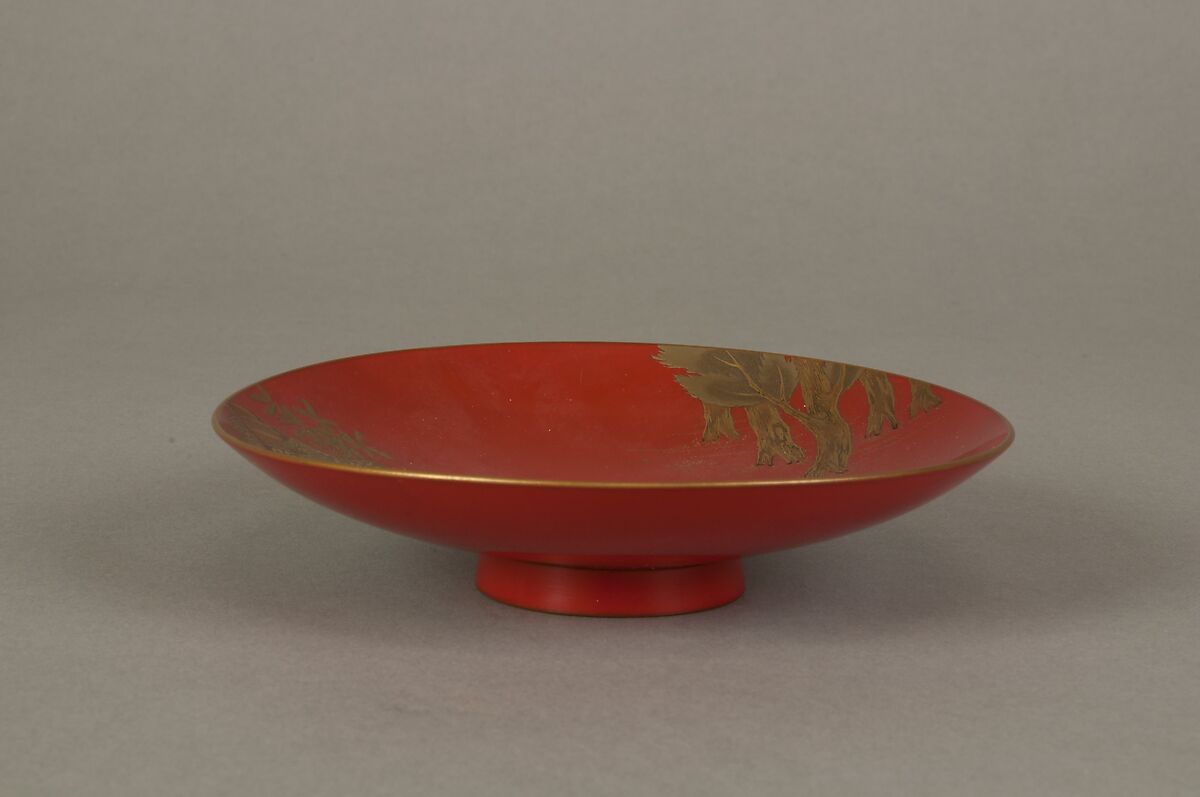 Sake Cup with Scenes from the Noh Plays Pine in the Winds, Yōrō Falls, and The Tengu of Mount Kurama, Shomosai (Japanese, active late 18th–early 19th century), Lacquered wood with gold and silver hiramaki-e and takamaki-e and cutout gold- and silver-foil application, Japan