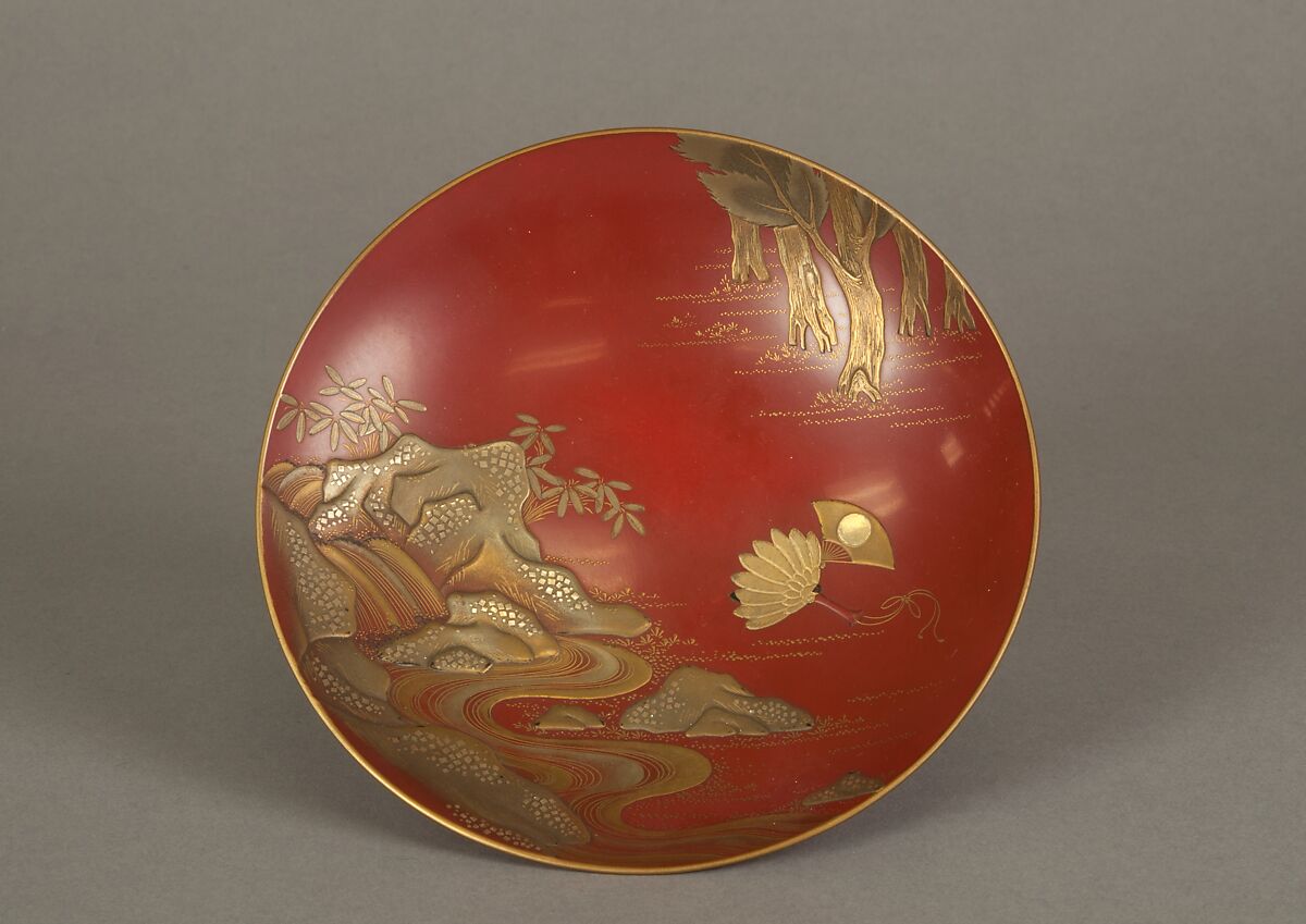 Sake Cup, Shomosai (Japanese, active late 18th–early 19th century), Gold lacquer on red lacquer ground, Japan 