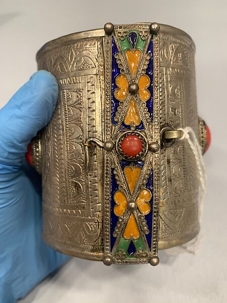 Bracelet, One of a Pair, Silver, enamel, imitation coral 