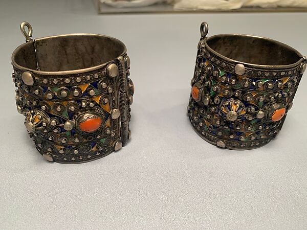 Bracelet, One of a Pair, Silver, enamel, stones 