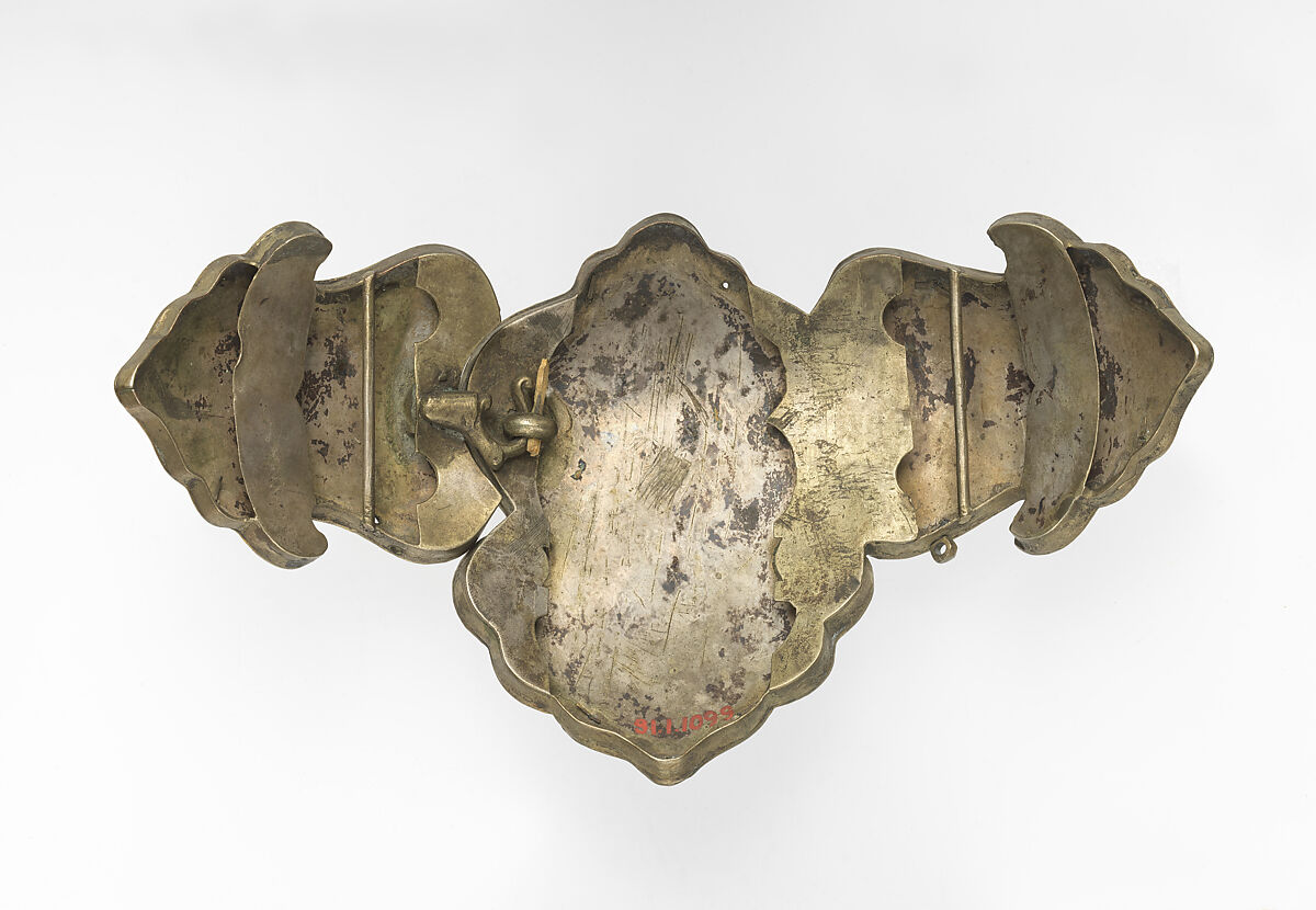 Girdle Clasp, Silver; gilded and filigreed with enamel and stones