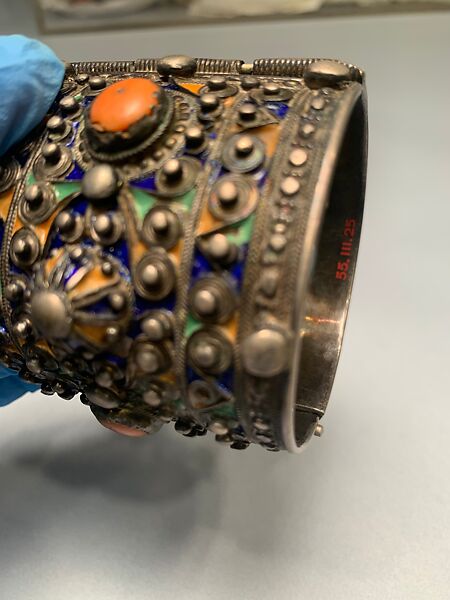 Bracelet, One of a Pair, Silver, enamel, stones