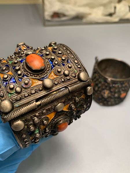 Bracelet, One of a Pair, Silver, enamel, stones